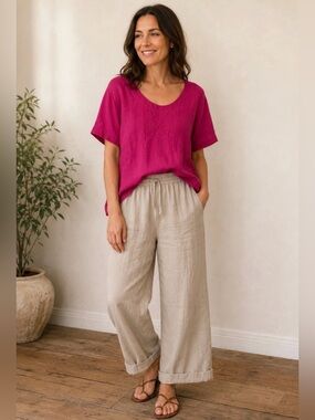 Poetry Women’s Fuschia Linen Boho Oversized Tunic Top Size M Minimalist